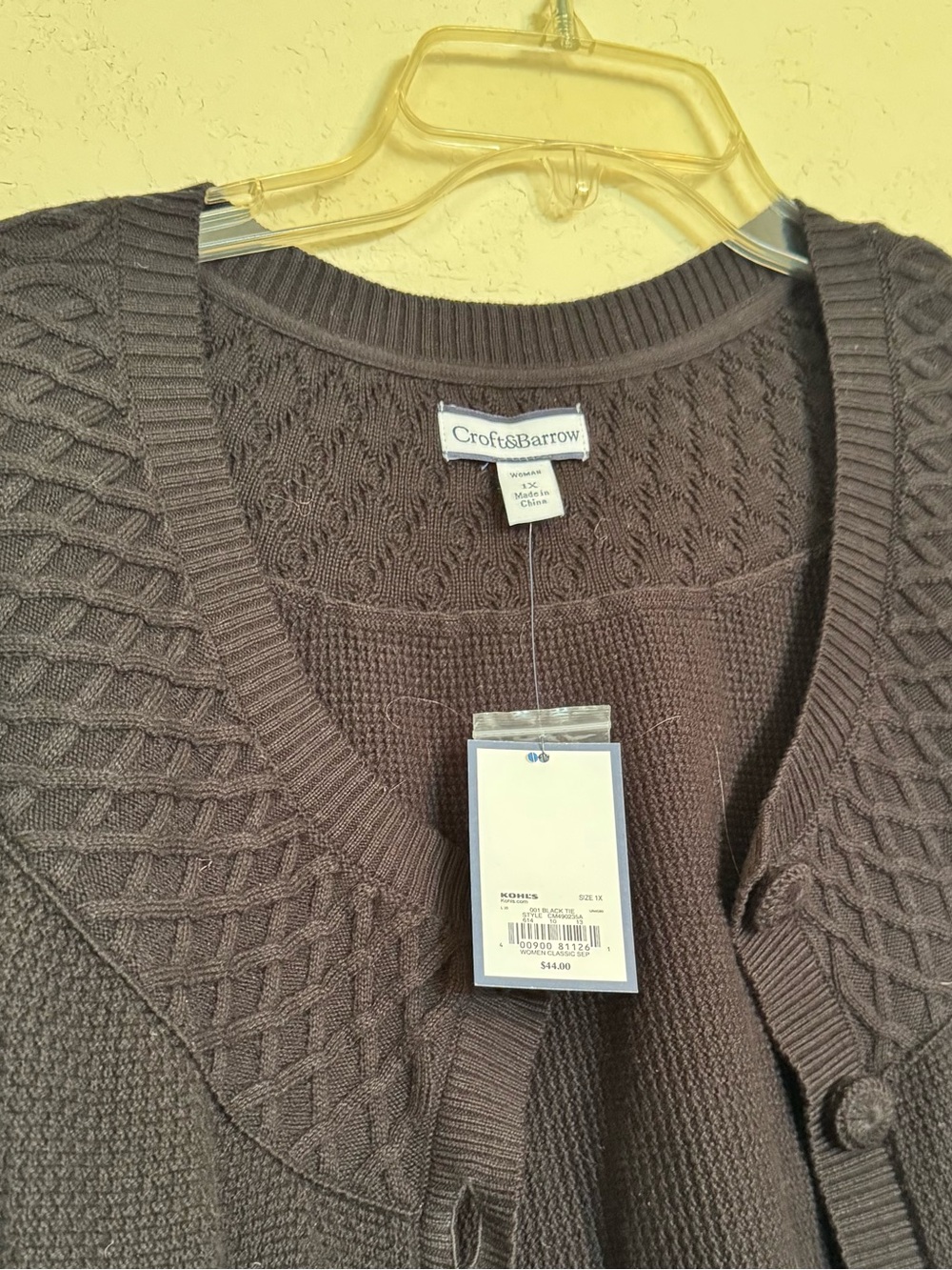 croft & barrow Black Textured Knit Cardigan